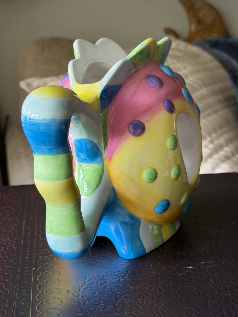VTG‎ Whimsical Rainbow Fish Ceramic Vase Planter Colorful Coastal Kitsch Decor - Picture 9 of 16